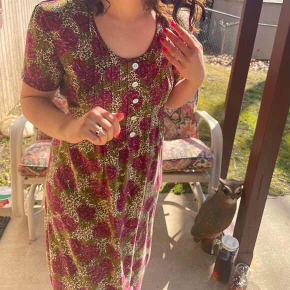 Leopard Print Floral Maxi Dress Med Empire Bodice Aline Glam Retro Fit n Flare - Picture 2 of 4